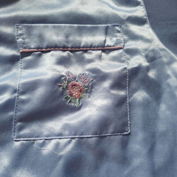 Anthony Richards Womens Light Blue Satin Pajama Set Embroidered Collar Pocket Lp - Picture 8 of 11